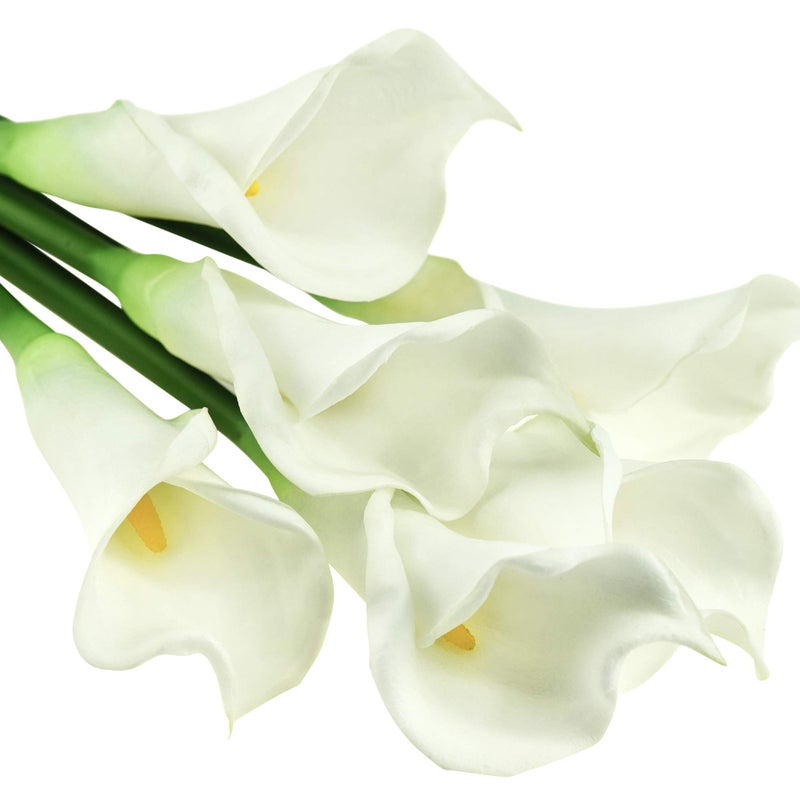 FiveSeasonStuff Real Touch Calla Lily Artificial Flowers, Wedding Bridal Floral Arrangements (25'' 6 Long Stems, Spring White) - Image 1